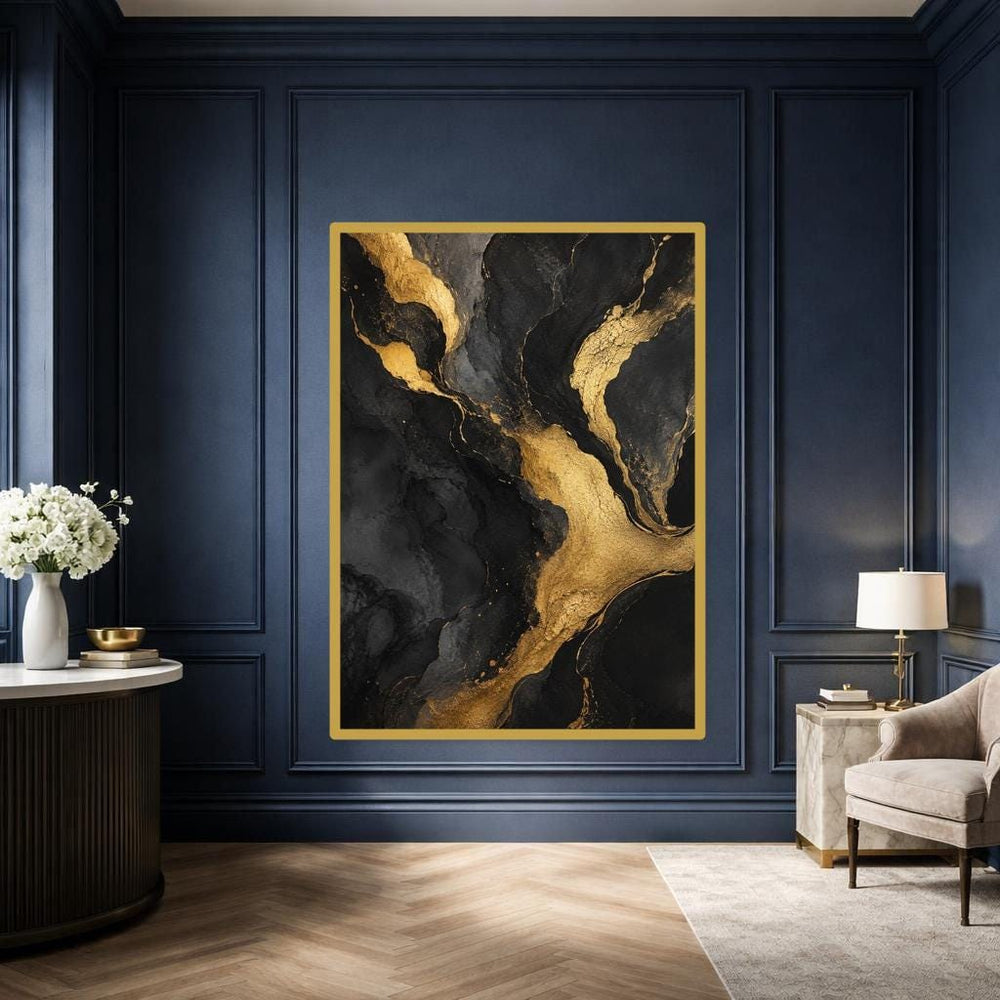 Abstract Gold and Black Canvas Print, Abstract Art Print, Living Room Wall Decor, Ready to Hang