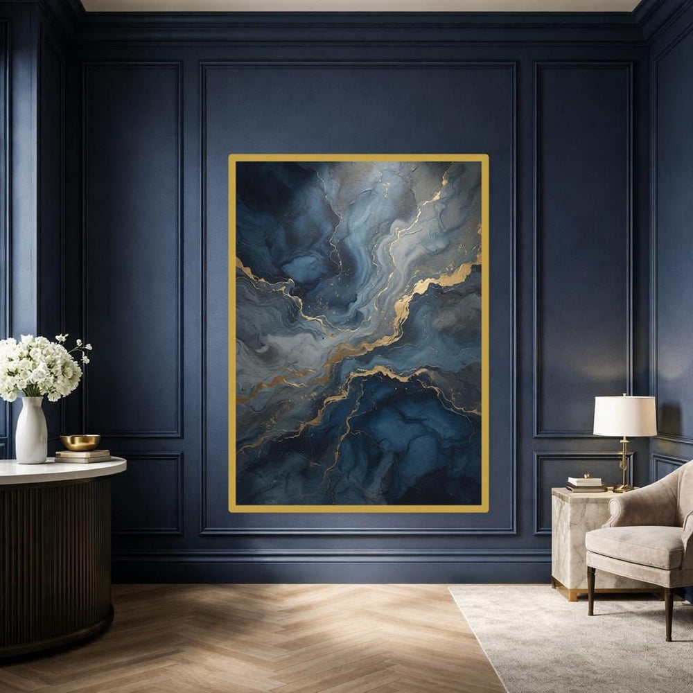 Abstract Blue and Gold Canvas Print, Abstract Art Print, Living Room Wall Decor, Ready to Hang