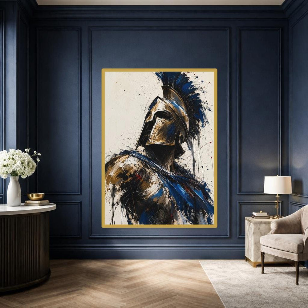 Gold Bold Warrior Art Spartan Warrior Portrait Canvas Print, Warrior Canvas, Office Decor, Framed Canvas