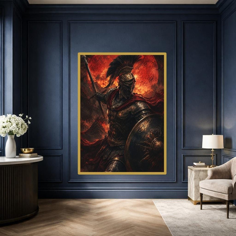 Red Samurai Warrior Canvas Wall Art, Japanese Warrior Portrait Print, Study Decor, Framed Canvas