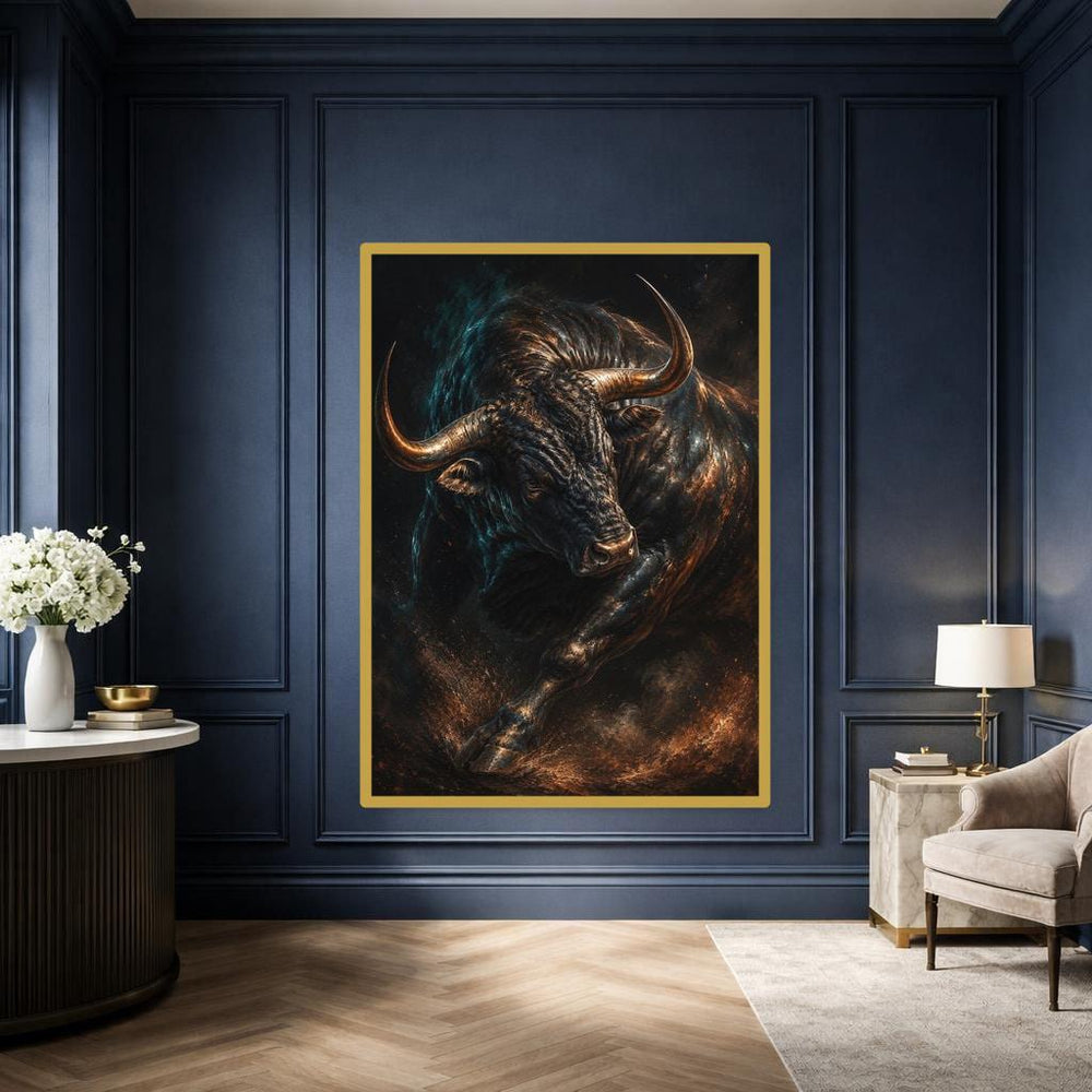 Charging Bull Art Print, Dynamic Animal Art Canvas Wall Art, Office Decor, Framed Canvas