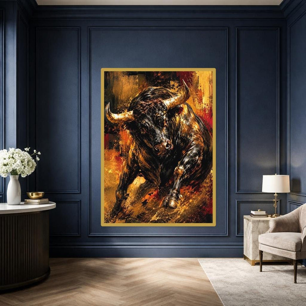 Charging Bull Canvas Wall Art, Black Dynamic Animal Art Bull Wall Art, Office Decor, Gallery Wall Art