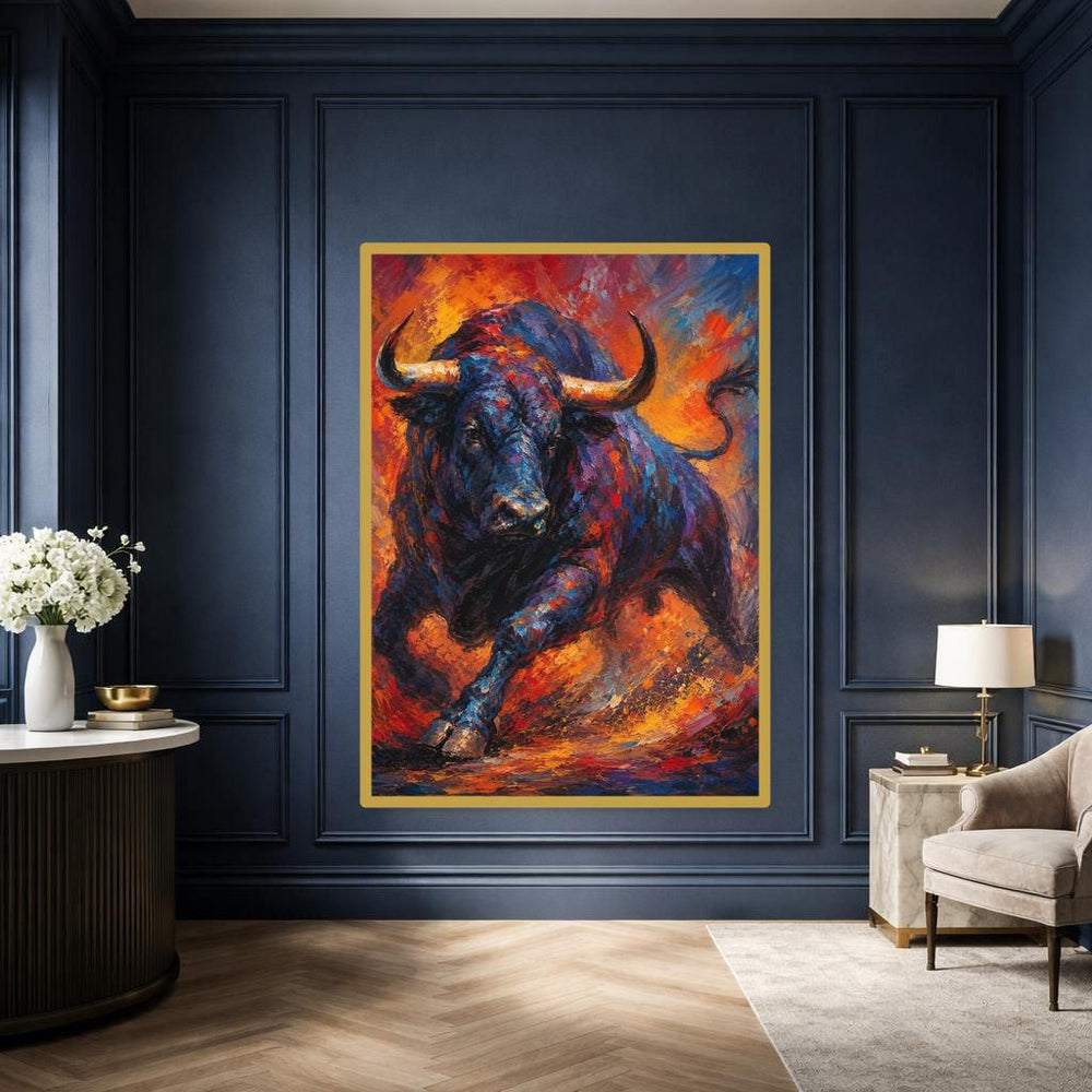 Charging Bull Framed Canvas Print, Bold Animal Art Wall Art, Office Decor