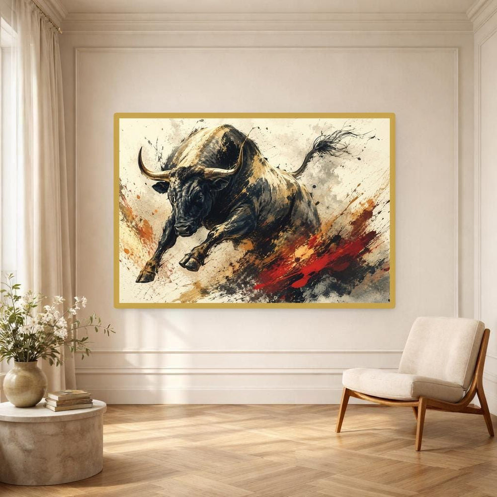Charging Bull Art Print, Dynamic Animal Art Canvas Wall Art, Office Decor, Framed Canvas
