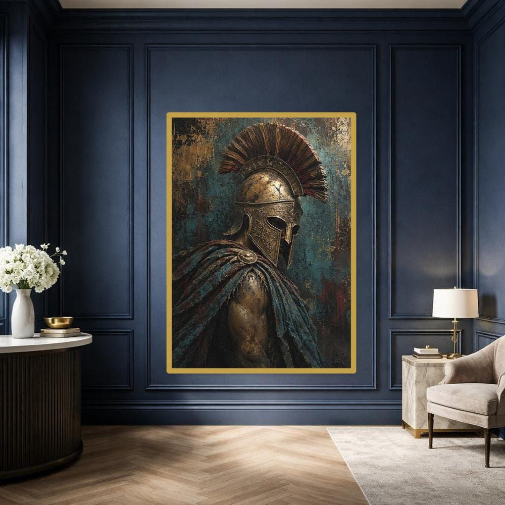 Bronze Samurai Warrior Canvas Wall Art, Japanese Warrior Portrait Print, Study Decor, Framed Canvas