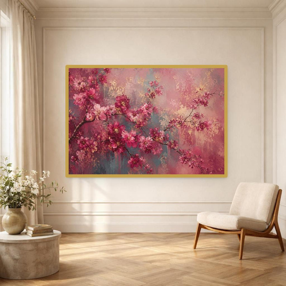 Cherry Blossom Branch Wall Art Print, Floral Abstract Canvas Art, Living Room Decor, Ready to Hang