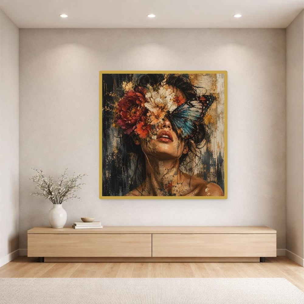 Floral Woman Portrait Wall Art Print, Moody Red Rose Portrait, Gothic Bedroom Gallery Decor
