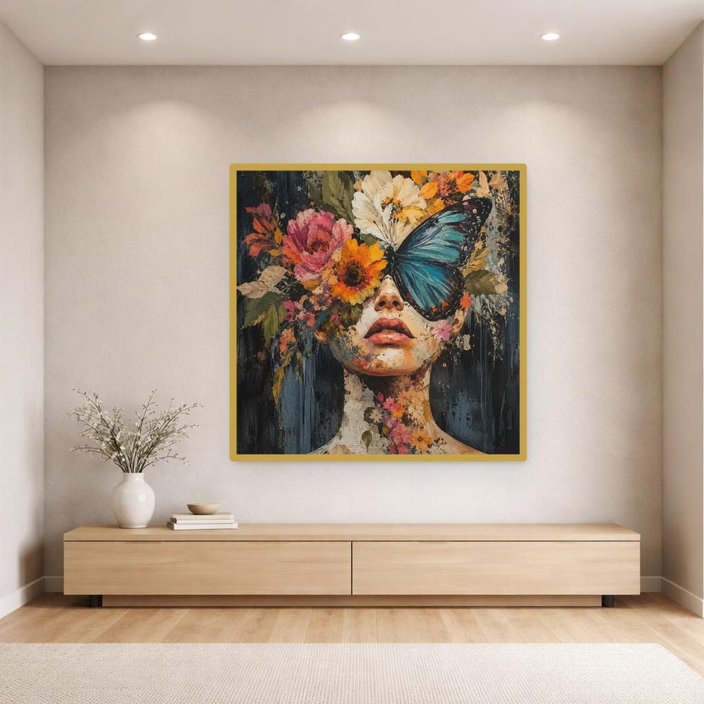 Floral Woman Portrait Wall Art Print, Moody Red Rose Portrait, Gothic Bedroom Gallery Decor