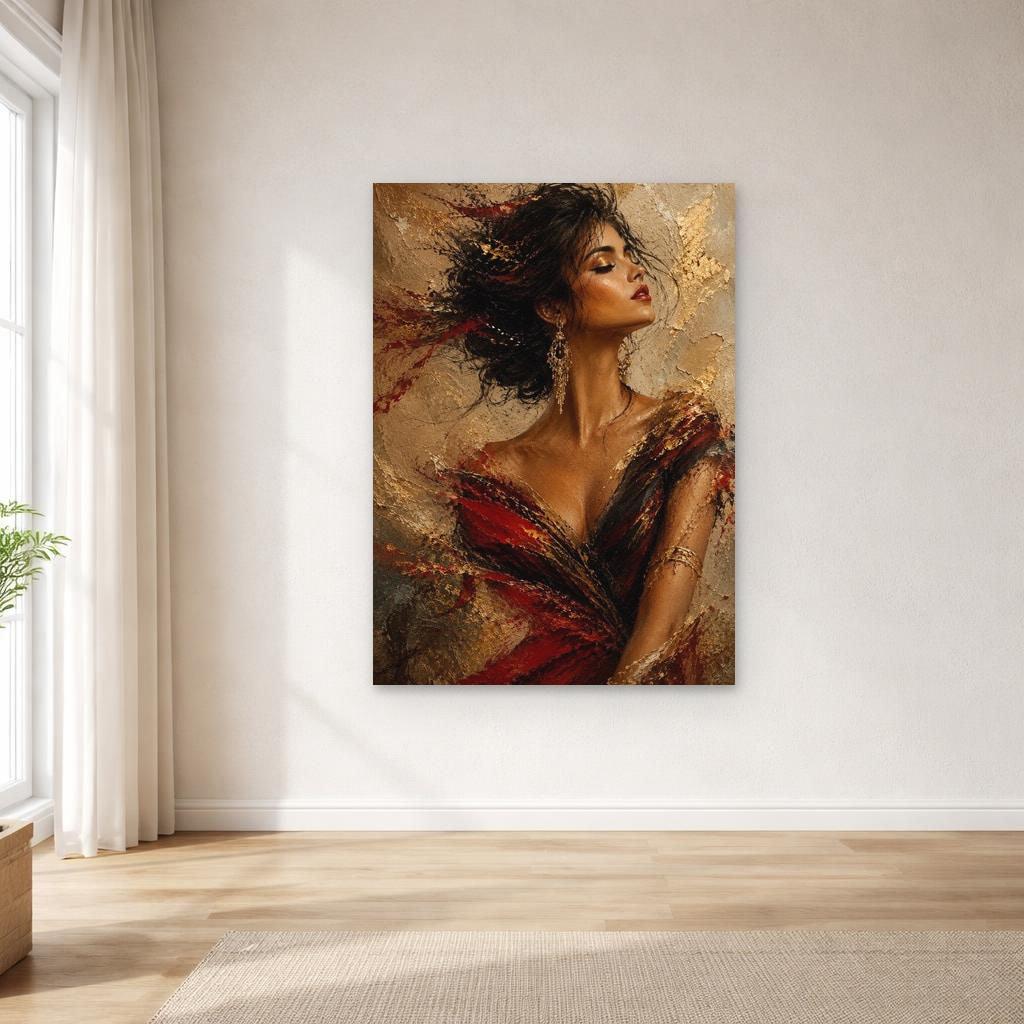 Gold Leaf Floral Woman Art Print, Floral Portrait Canvas Art, Elegant Wall Decor