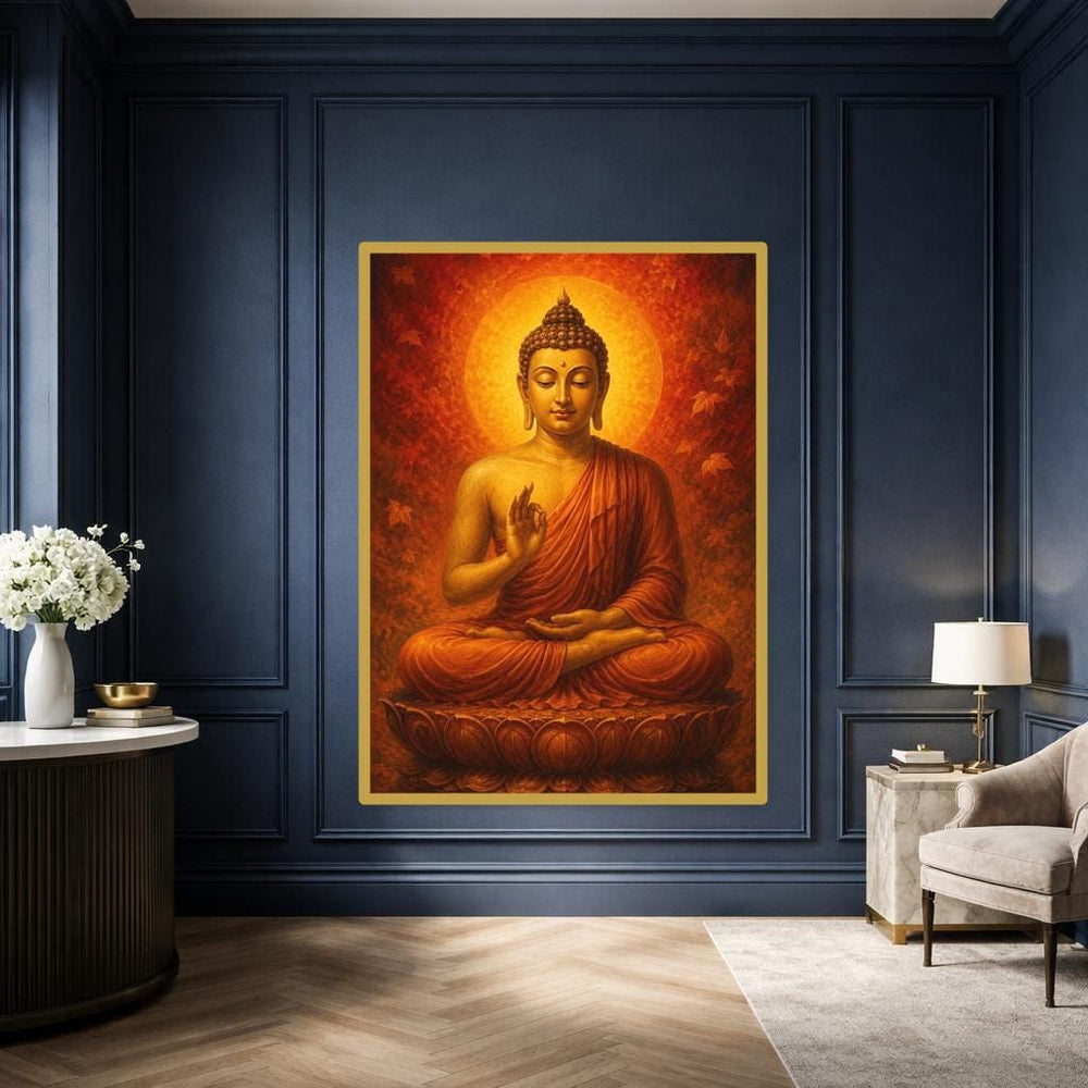 Golden Buddha Wall Art Print, Spiritual Art Canvas Art, Prayer Room Decor, Ready to Hang