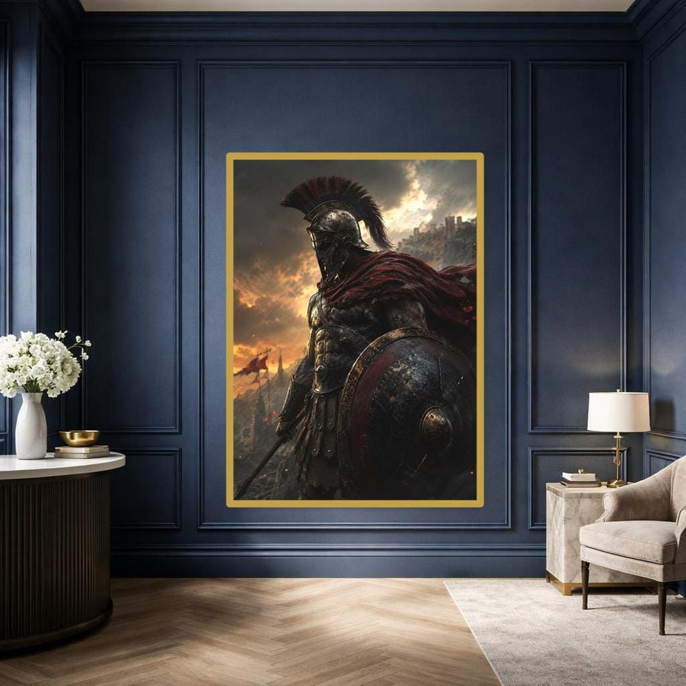 Red Samurai Warrior Canvas Wall Art, Sword Warrior Portrait, Japanese Study Decor, Framed Canvas