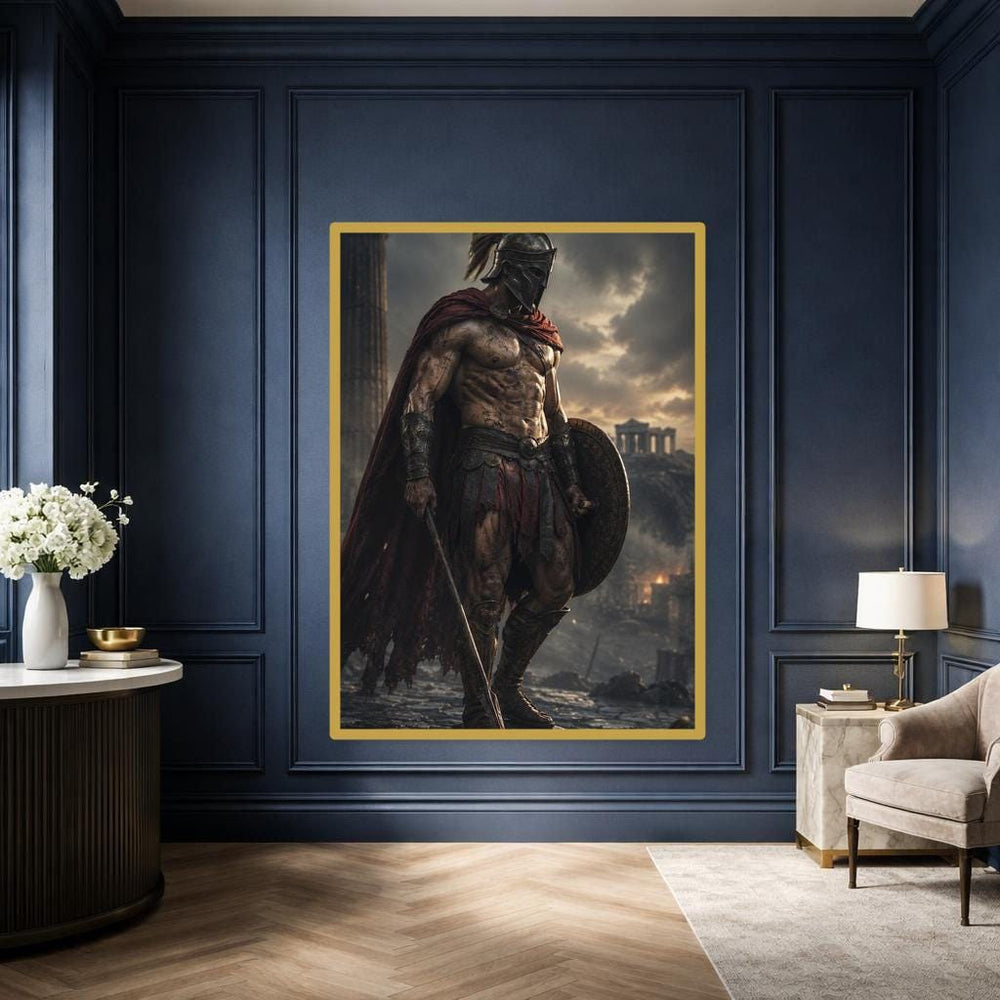 Red Samurai Warrior Framed Canvas Print, Japanese Warrior Wall Art, Modern Office Decor