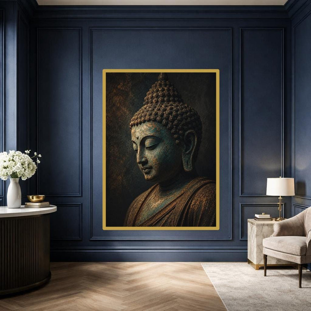 Buddha Portrait Wall Art Print, Zen Serenity Canvas Art, Meditation Room Decor, Ready to Hang