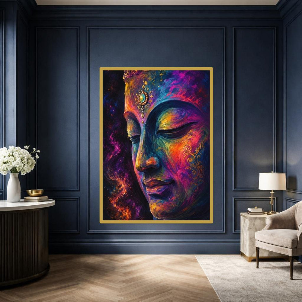 Colorful Buddha Face Wall Art Print, Vibrant Spiritual Art Canvas Art, Meditation Room Decor, Ready to Hang