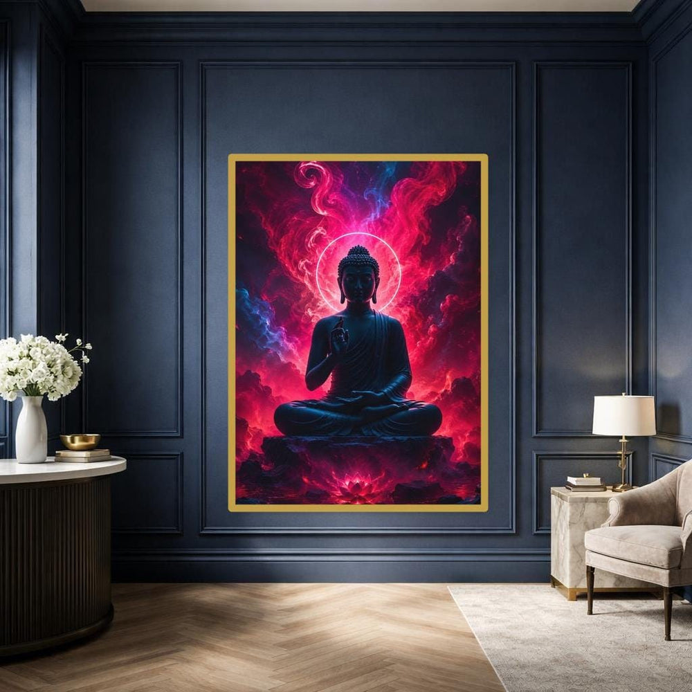 Black Spiritual Art Buddha with Lotus Canvas Print, Buddha Print, Meditation Room Decor, Framed Canvas