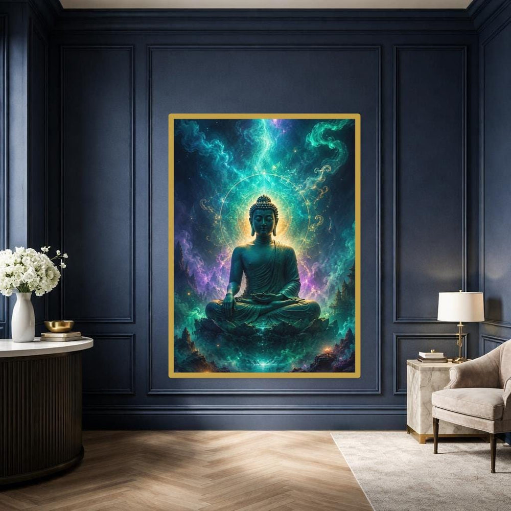 Golden Buddha Mandala Wall Art Print, Spiritual Art Canvas Art, Meditation Room Decor, Ready to Hang