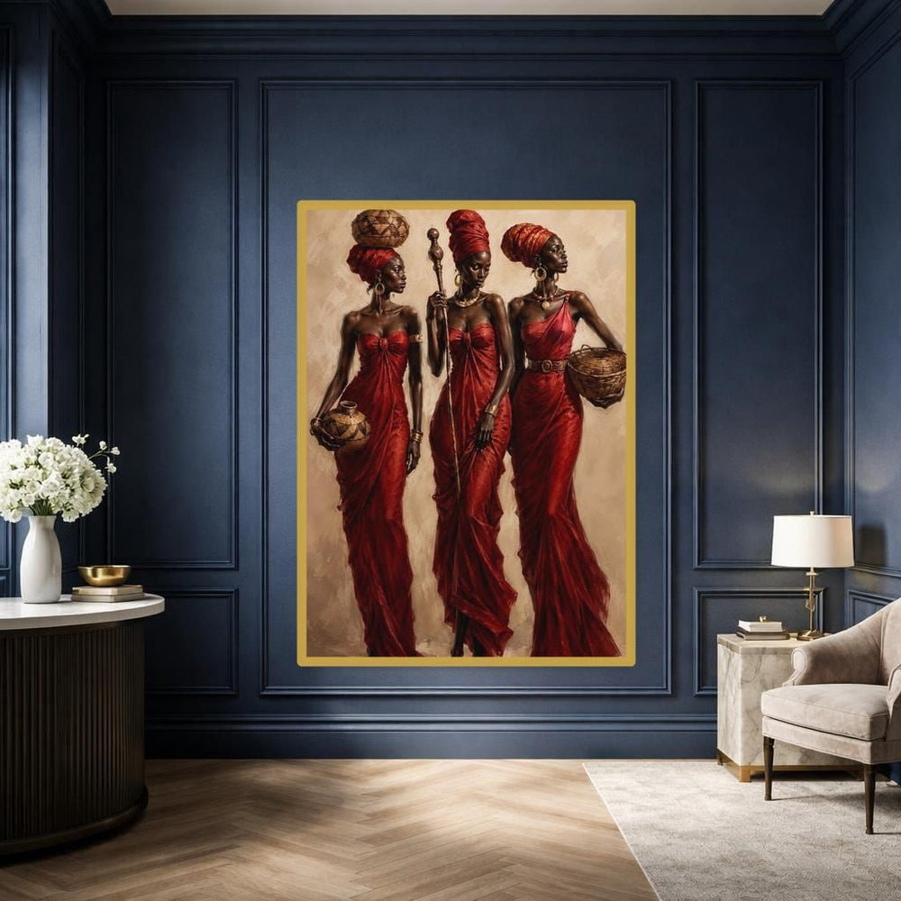 Red Cultural Portrait African Women in Red Canvas Print, Ethnic Art Print, Living Room Decor, Framed Canvas