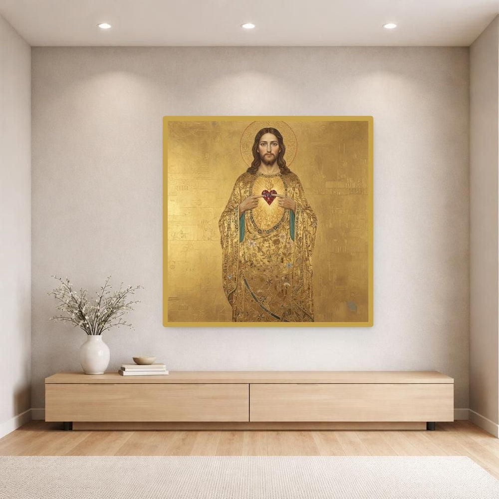 Gustav Klimt Sacred Heart of Jesus Art Print, Religious Art Canvas Wall Art, Prayer Room Decor, Framed Canvas