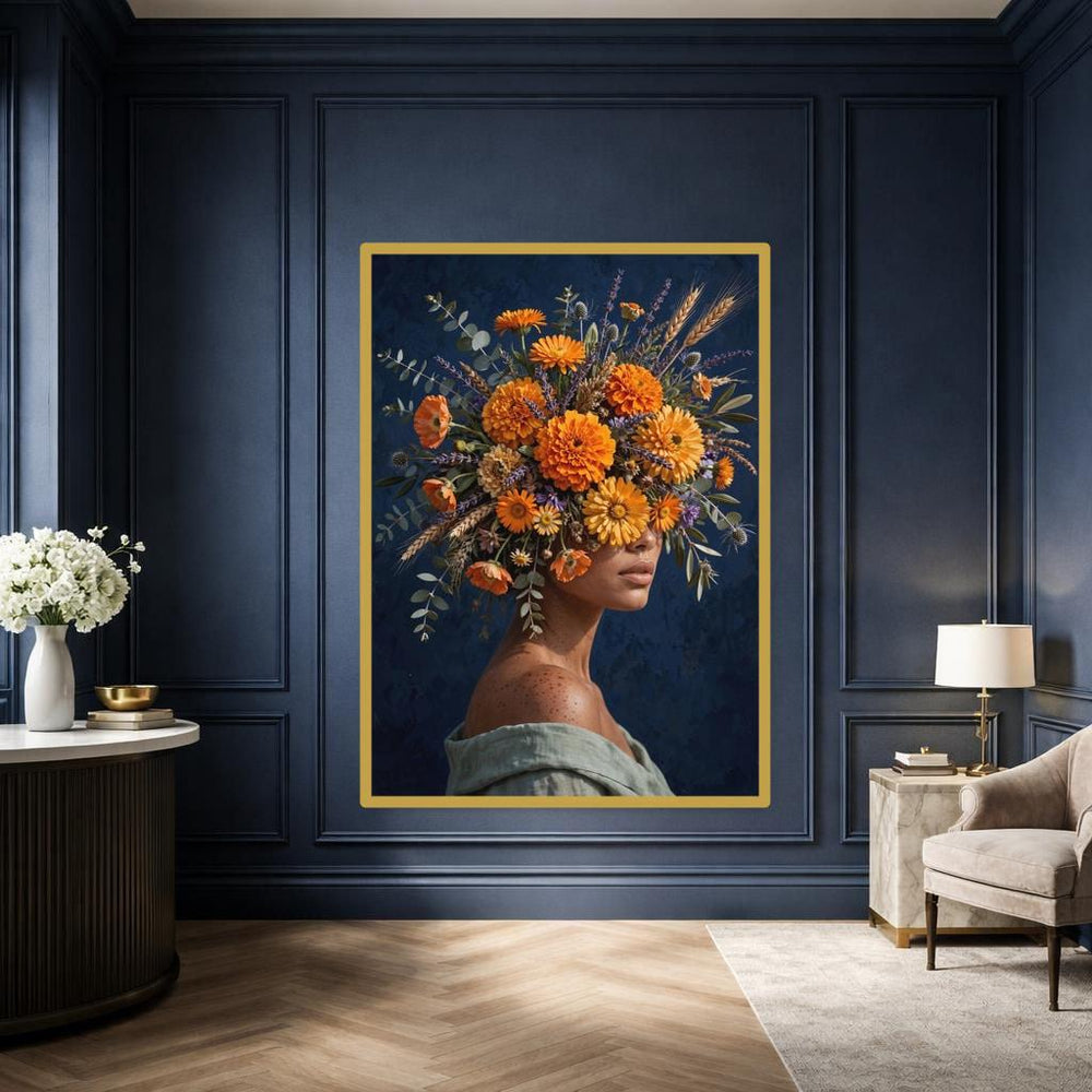 Floral Woman Portrait Wall Art Print, Moody Red Rose Portrait, Gothic Bedroom Gallery Decor