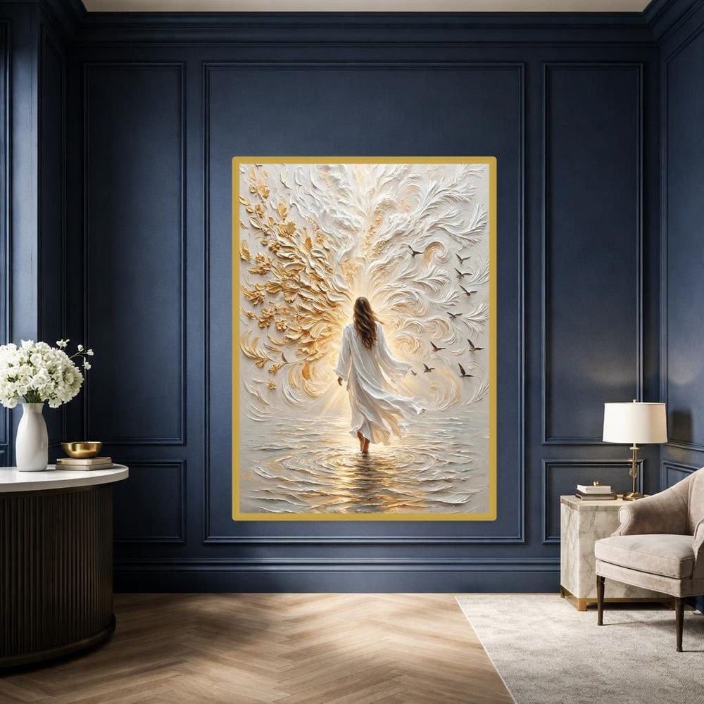 Woman in White Dress Canvas Print, Dreamlike Surrealism Wall Art, Faith Based Living Room Decor, Ready to Hang