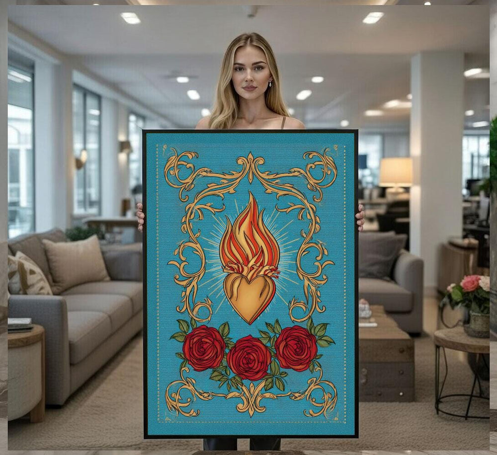 Sacred Heart and Roses Canvas Wall Art Print  Vibrant Living Room Decor  Statement Piece for Art Lovers