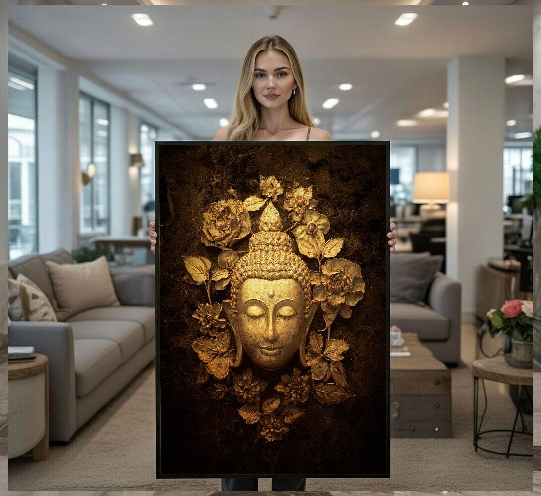 Image 1 of Golden Buddha Serenity Canvas Wall Art Print | Zen Living Room Decor | Statement Piece