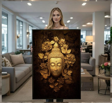 Image 1 of Golden Buddha Serenity Canvas Wall Art Print | Zen Living Room Decor | Statement Piece