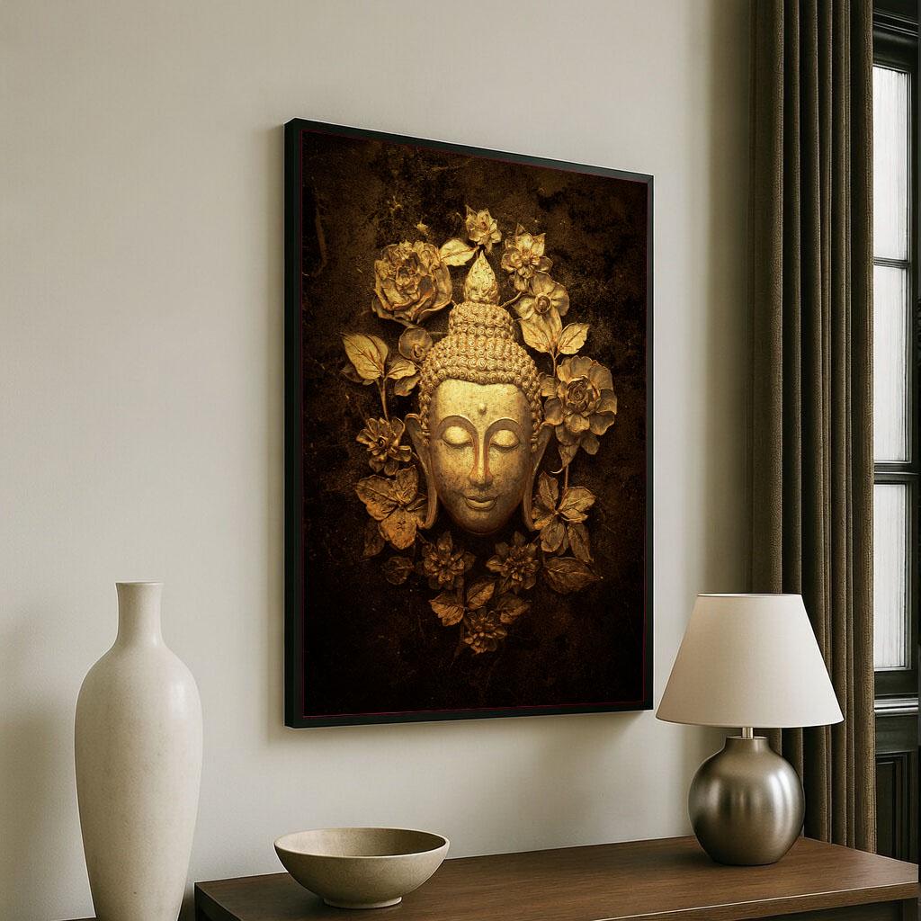 Image 6 of Golden Buddha Serenity Canvas Wall Art Print | Zen Living Room Decor | Statement Piece