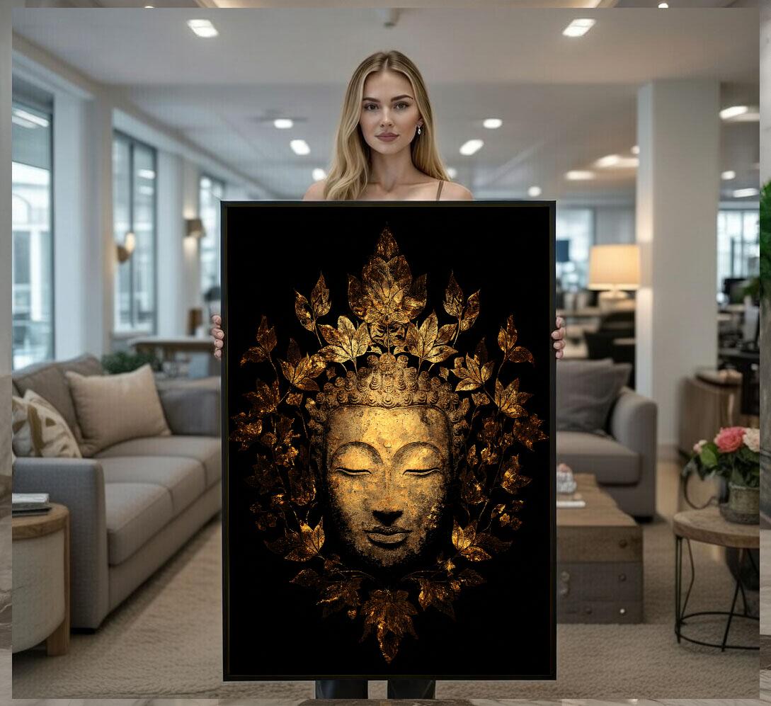 Image 1 of Elegant Buddha Gold Leaf Canvas Wall Art Print | Zen Living Room Decor | Statement Piece