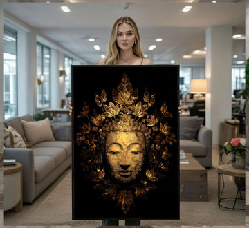 Image 1 of Elegant Buddha Gold Leaf Canvas Wall Art Print | Zen Living Room Decor | Statement Piece