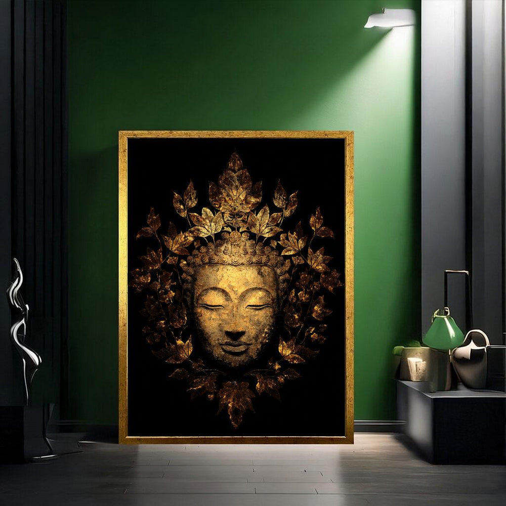 Elegant Buddha Gold Leaf Canvas Wall Art Print  Zen Living Room Decor  Statement Piece