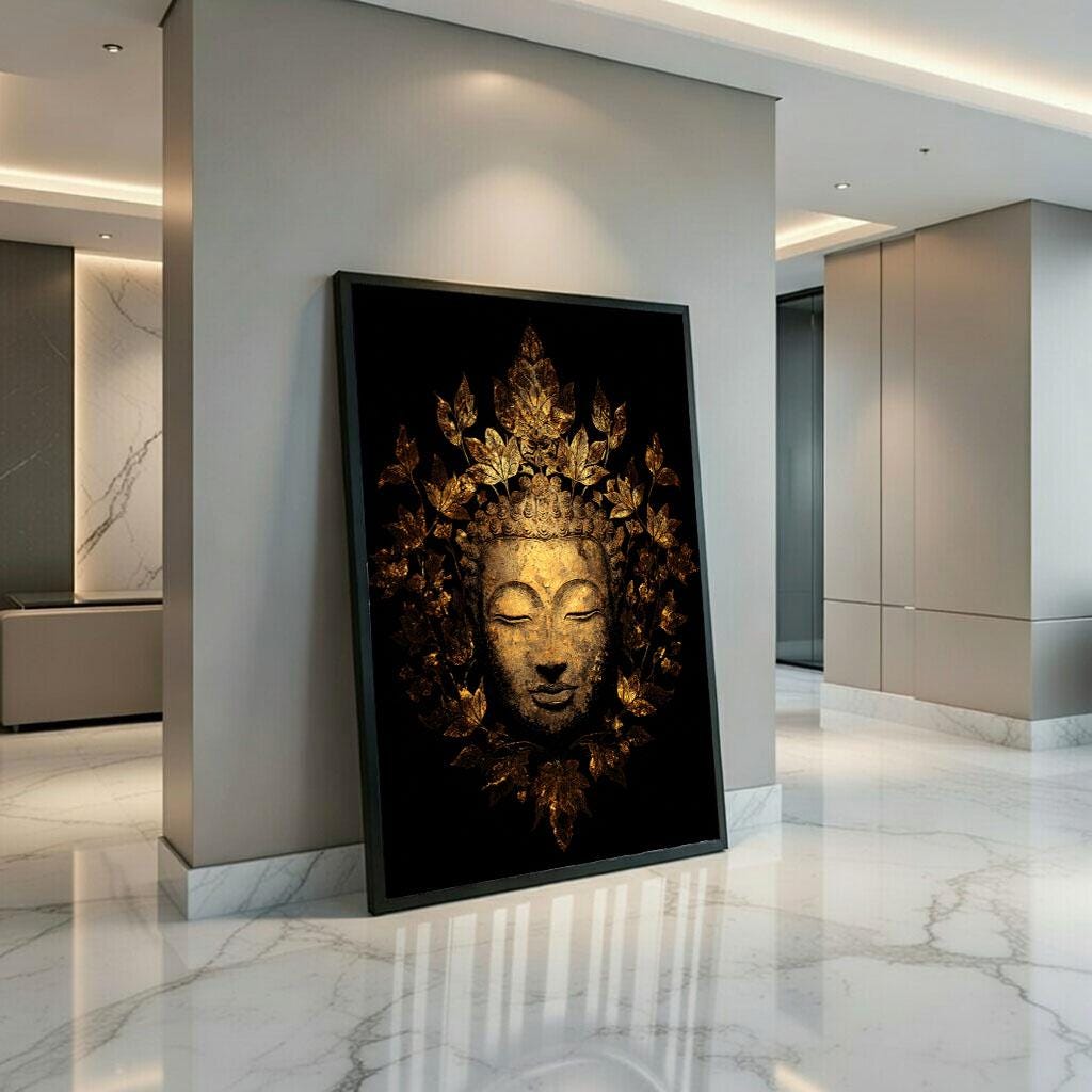 Image 3 of Elegant Buddha Gold Leaf Canvas Wall Art Print | Zen Living Room Decor | Statement Piece