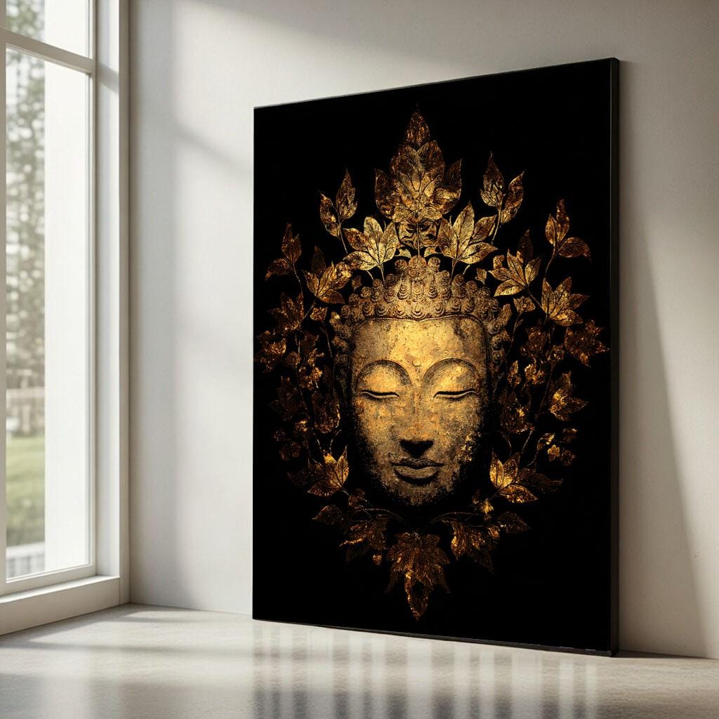 Image 5 of Elegant Buddha Gold Leaf Canvas Wall Art Print | Zen Living Room Decor | Statement Piece