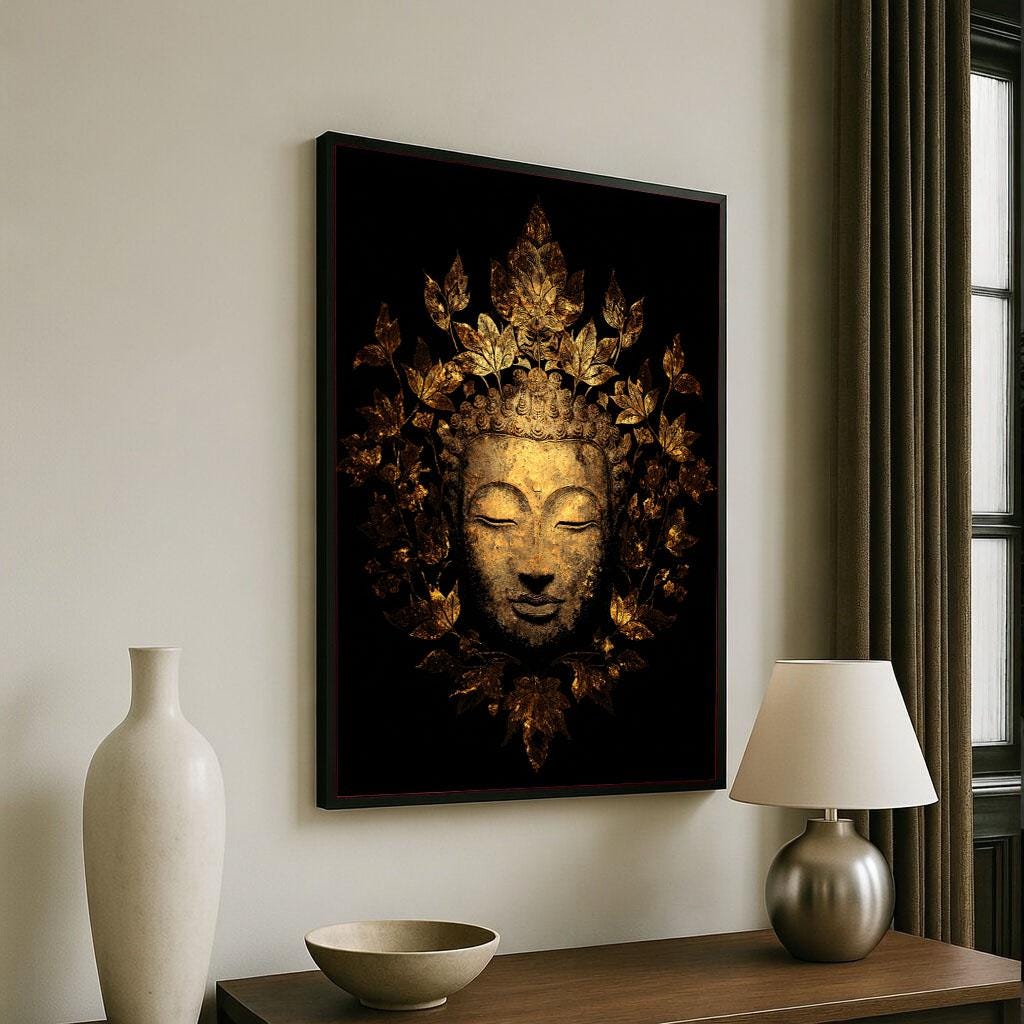 Image 6 of Elegant Buddha Gold Leaf Canvas Wall Art Print | Zen Living Room Decor | Statement Piece