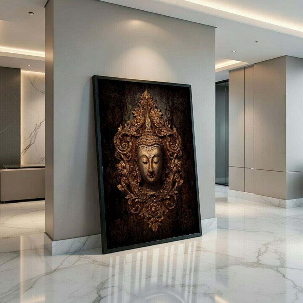 Image 3 of Elegant Buddha Golden Sculpture Canvas Wall Art Print | Zen Living Room Decor | Statement Piece
