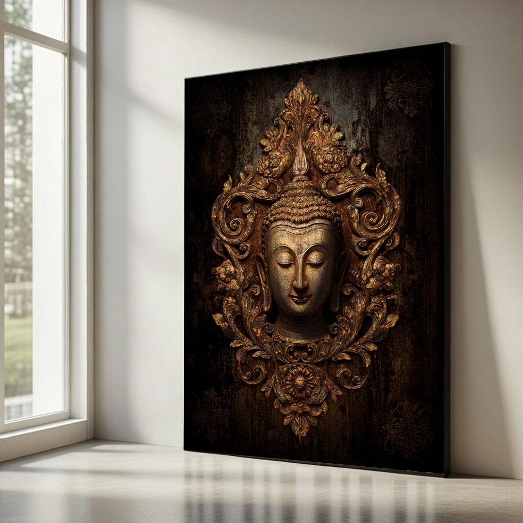 Image 5 of Elegant Buddha Golden Sculpture Canvas Wall Art Print | Zen Living Room Decor | Statement Piece