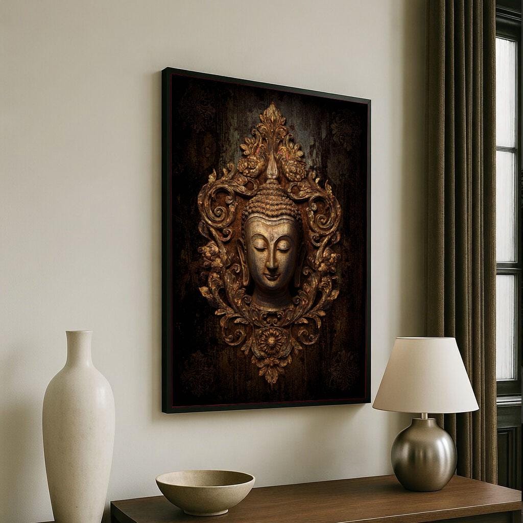 Image 6 of Elegant Buddha Golden Sculpture Canvas Wall Art Print | Zen Living Room Decor | Statement Piece