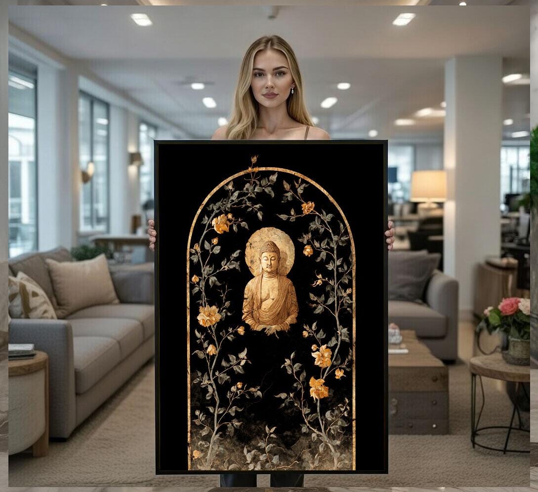 Image 1 of Golden Buddha Arch Canvas Wall Art Print | Spiritual Living Room Decor | Ready to Hang