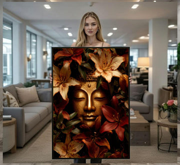 Image 1 of Tranquil Buddha Floral Canvas Wall Art Print | Warm Tones Living Room Decor | Modern Art Lovers