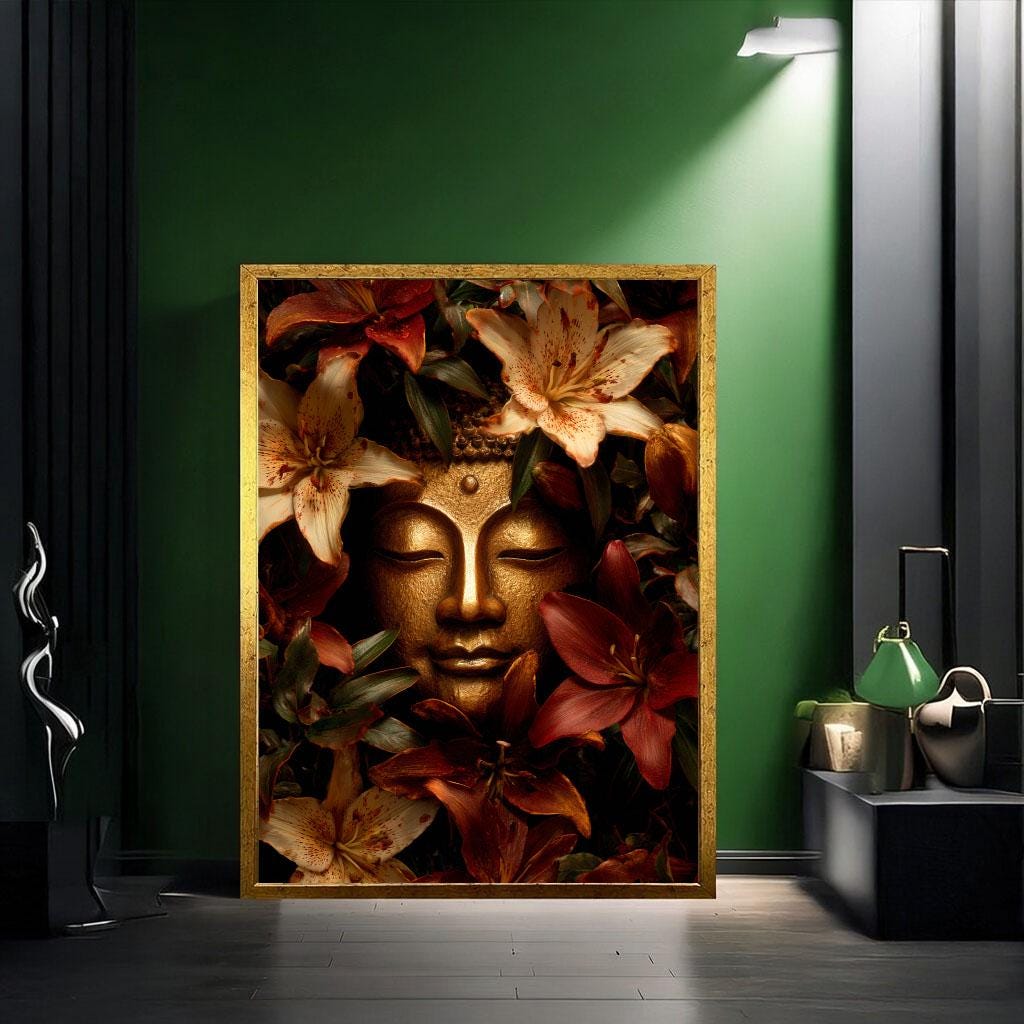 Image 2 of Tranquil Buddha Floral Canvas Wall Art Print | Warm Tones Living Room Decor | Modern Art Lovers