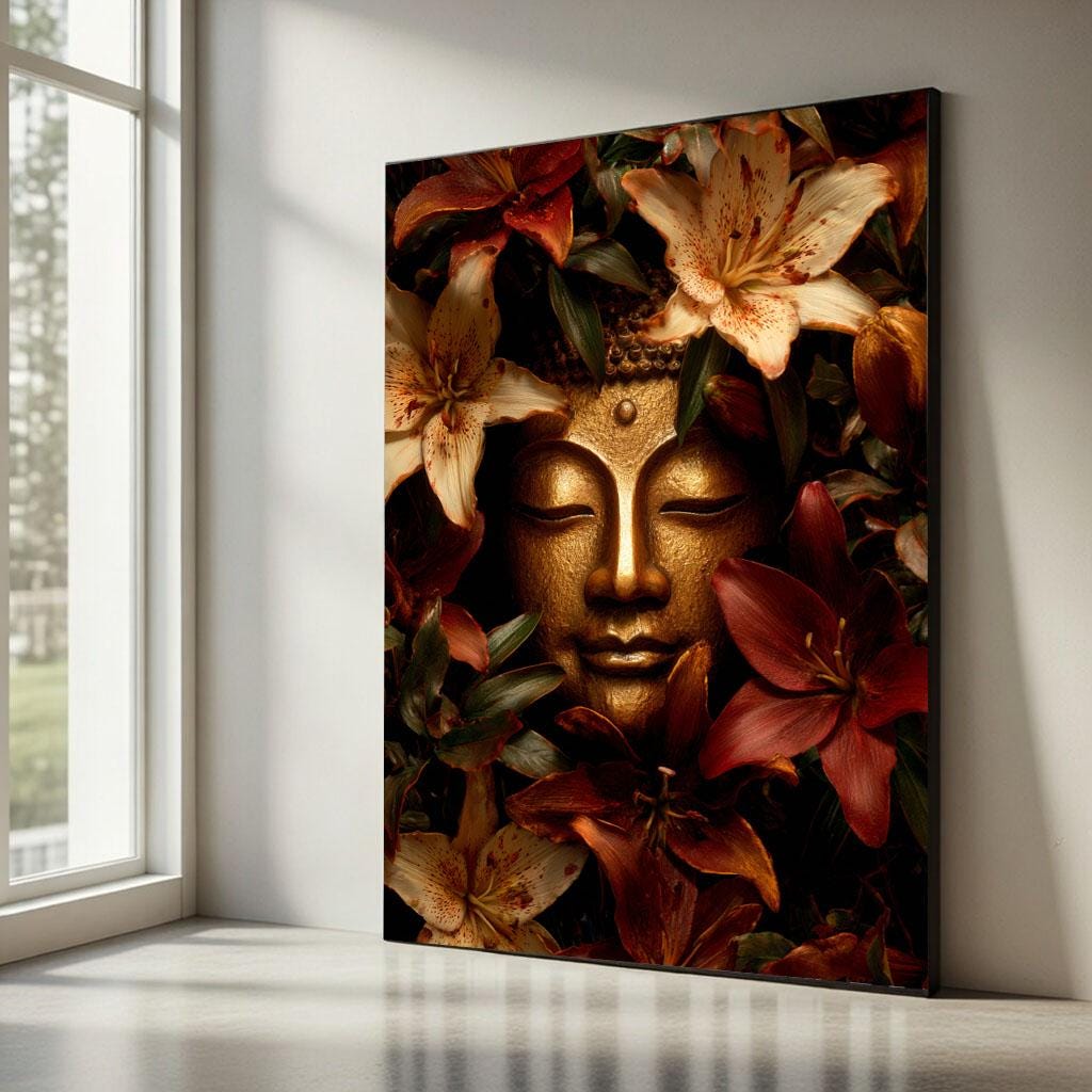 Image 5 of Tranquil Buddha Floral Canvas Wall Art Print | Warm Tones Living Room Decor | Modern Art Lovers