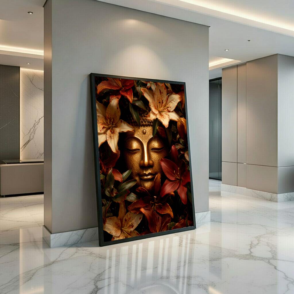 Image 3 of Tranquil Buddha Floral Canvas Wall Art Print | Warm Tones Living Room Decor | Modern Art Lovers