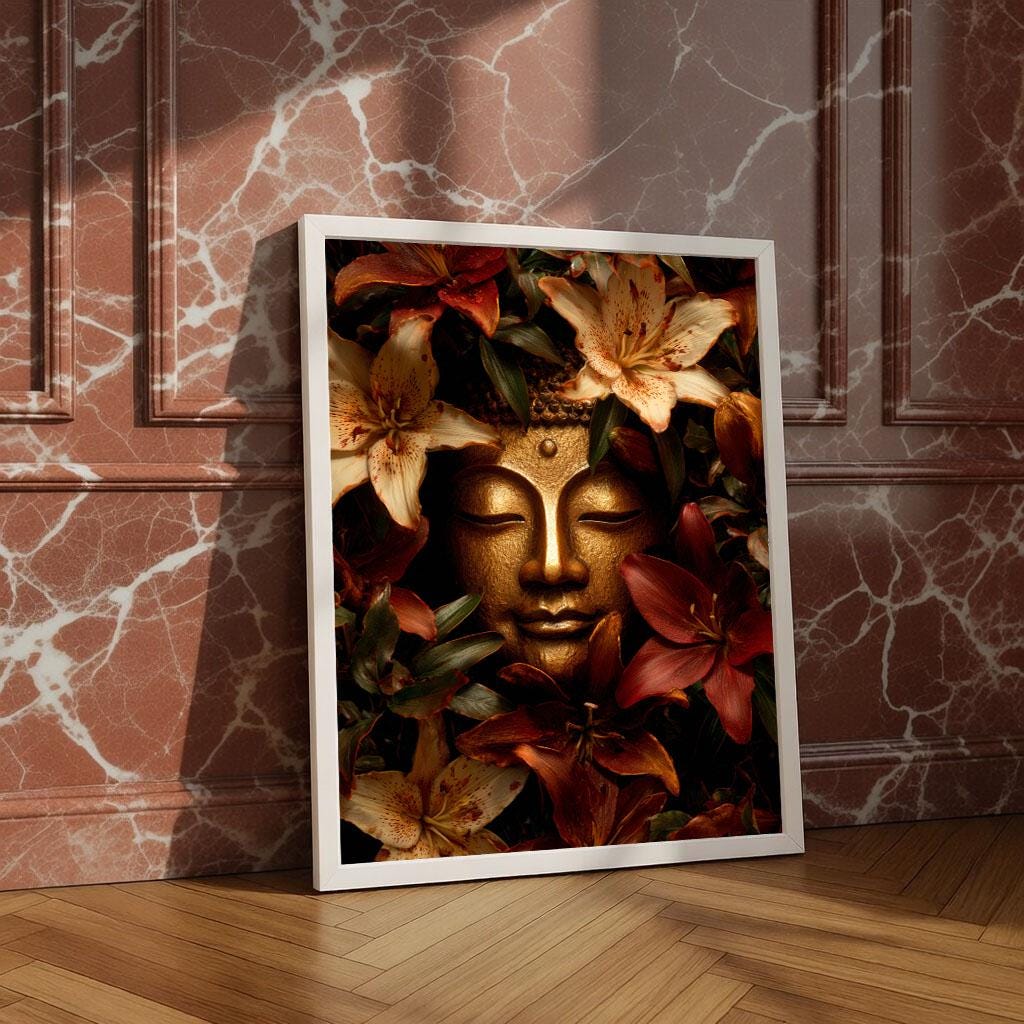 Image 4 of Tranquil Buddha Floral Canvas Wall Art Print | Warm Tones Living Room Decor | Modern Art Lovers