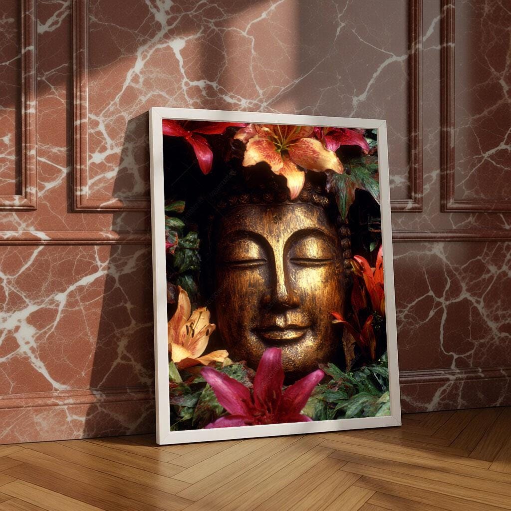 Image 4 of Serene Buddha Floral Canvas Wall Art Print | Zen Living Room Decor | Meditation Statement Piece