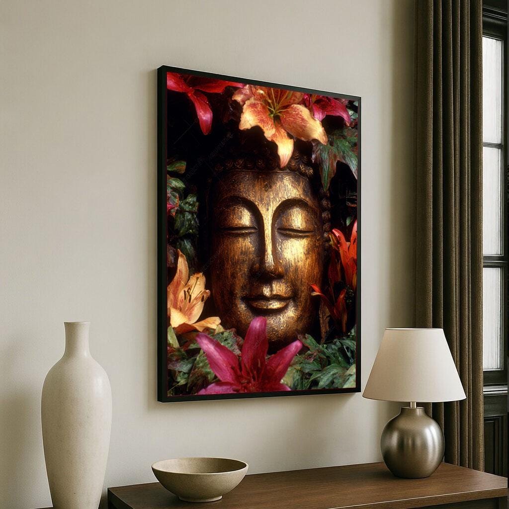 Image 6 of Serene Buddha Floral Canvas Wall Art Print | Zen Living Room Decor | Meditation Statement Piece