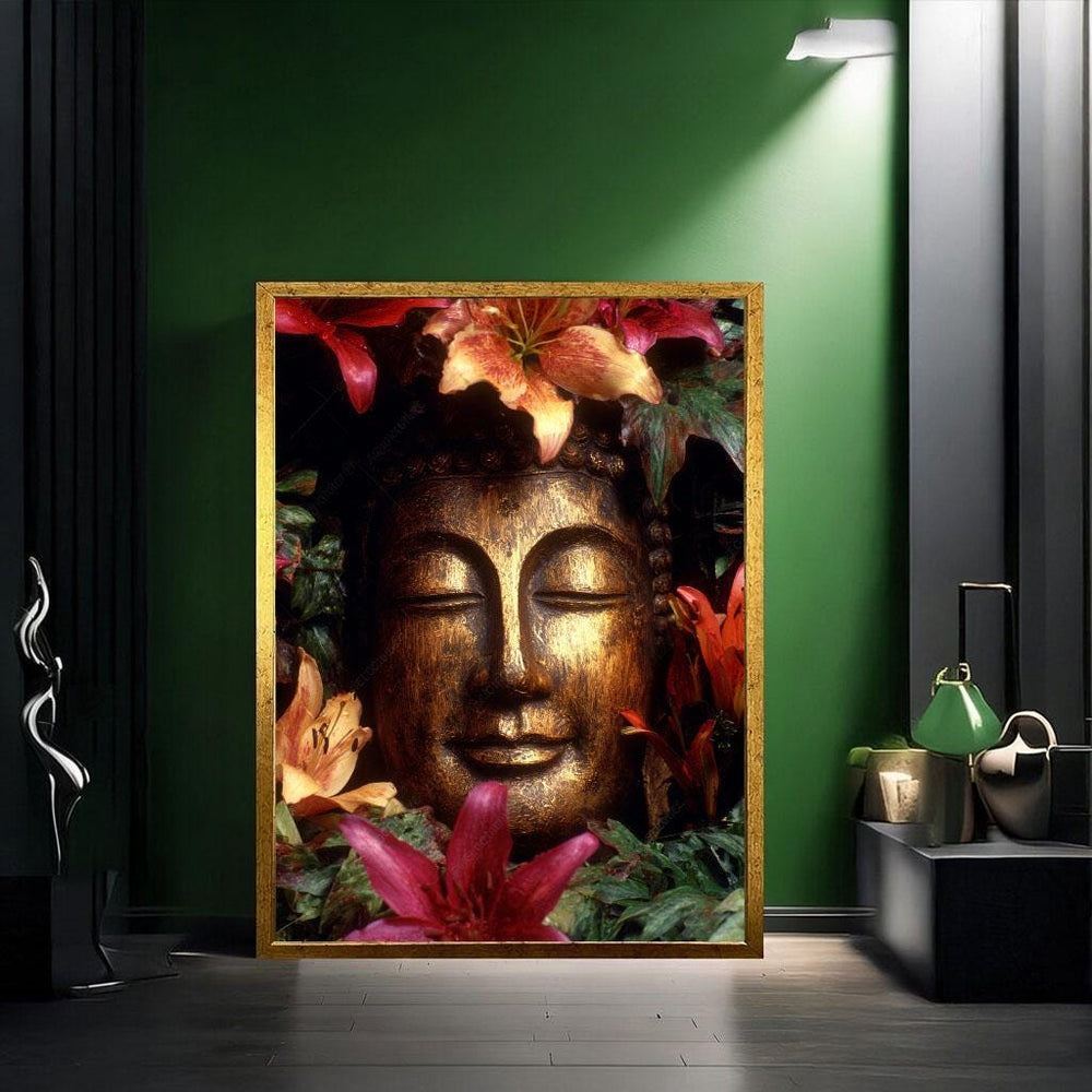 Serene Buddha Floral Canvas Wall Art Print  Zen Living Room Decor  Meditation Statement Piece