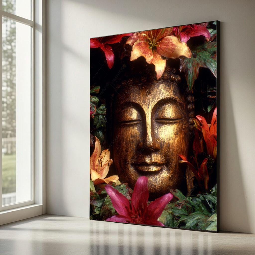Image 5 of Serene Buddha Floral Canvas Wall Art Print | Zen Living Room Decor | Meditation Statement Piece