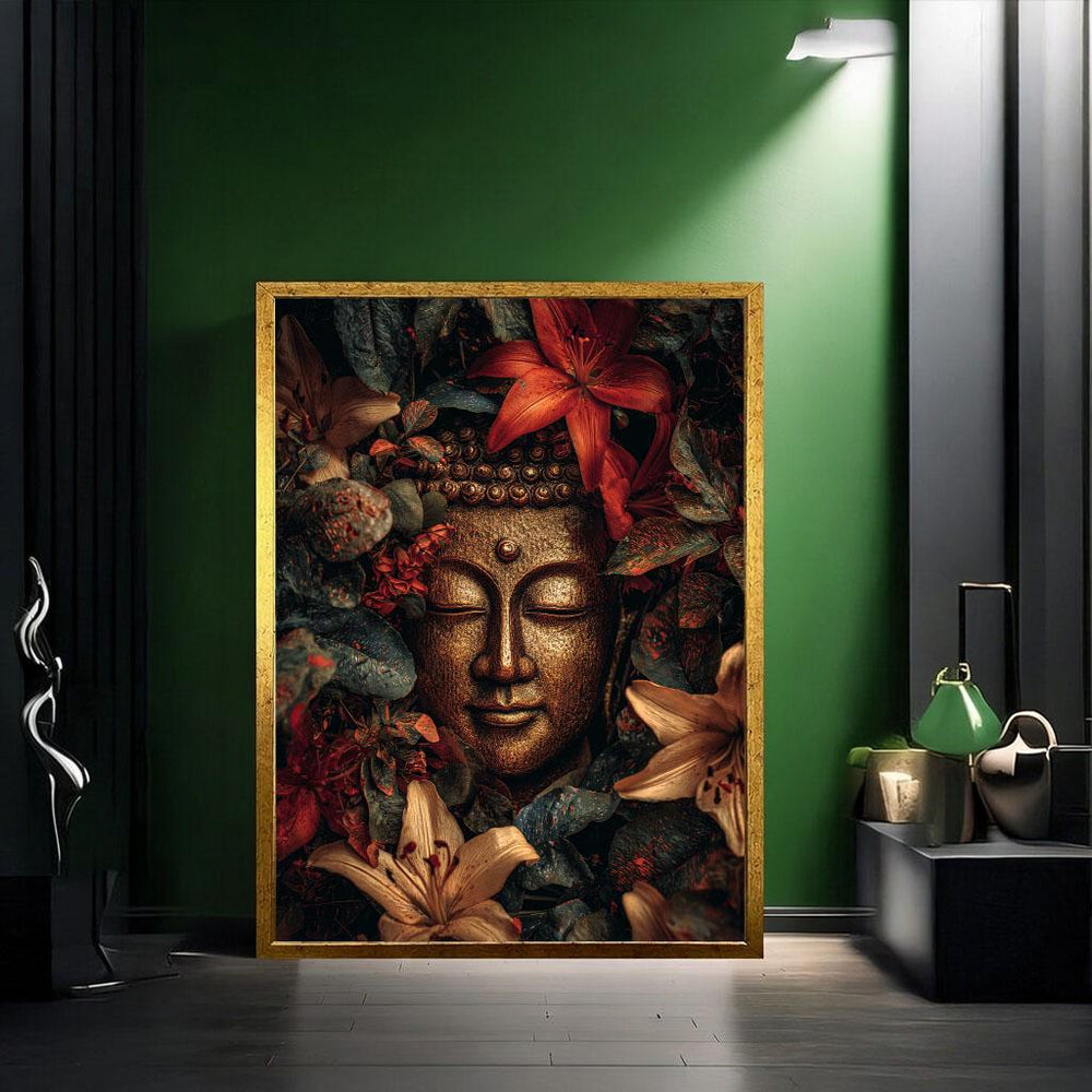 Serene Buddha in Floral Harmony Canvas Wall Art Print  Zen Living Room Decor  Ready to Hang