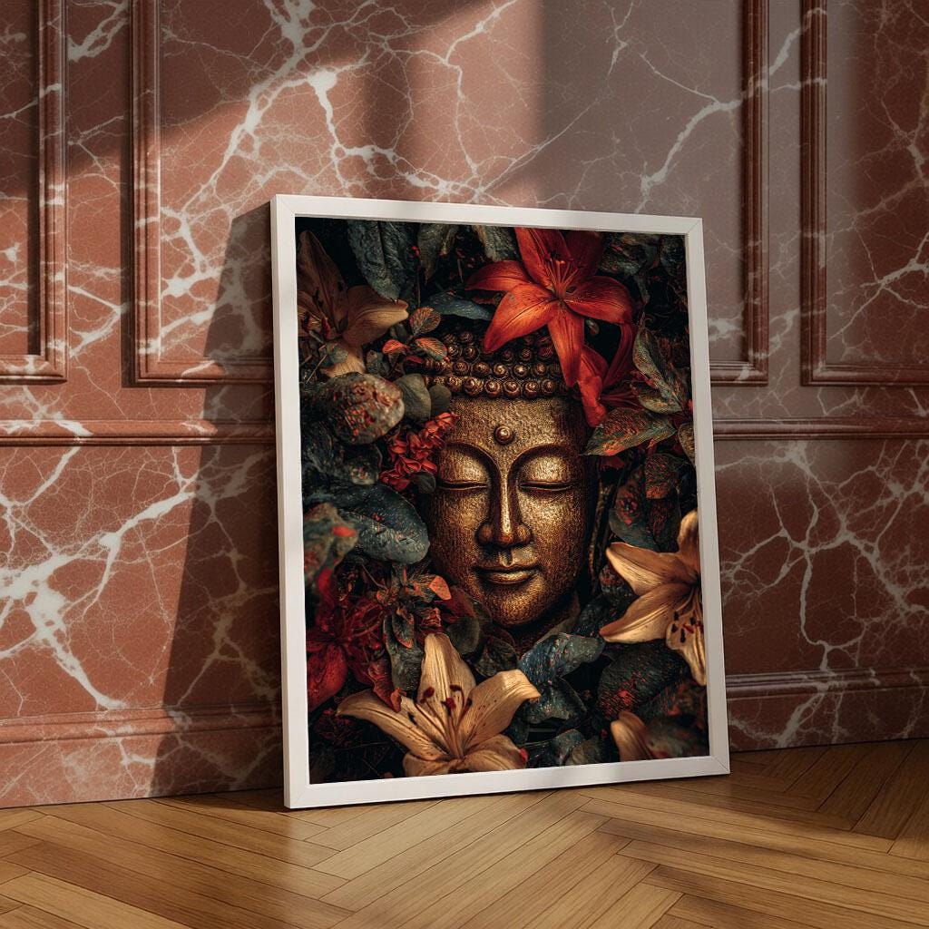 Image 4 of Serene Buddha in Floral Harmony Canvas Wall Art Print | Zen Living Room Decor | Ready to Hang