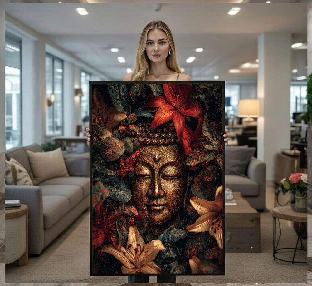 Serene Buddha in Floral Harmony Canvas Wall Art Print  Zen Living Room Decor  Ready to Hang